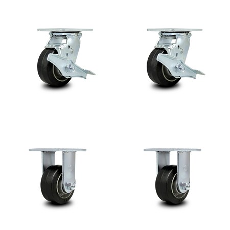 Service Caster 4 Inch Rubber on Aluminum Caster Set with 2 Brakes/Swivel Lock 2 Rigid SCC SCC-30CS420-RAR-TLB-BSL-2-R-2